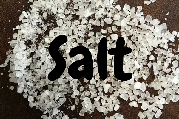 Salt written into salt on a chopping board