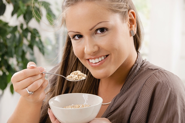 Mindfully eating a bowl of breakfast cereal