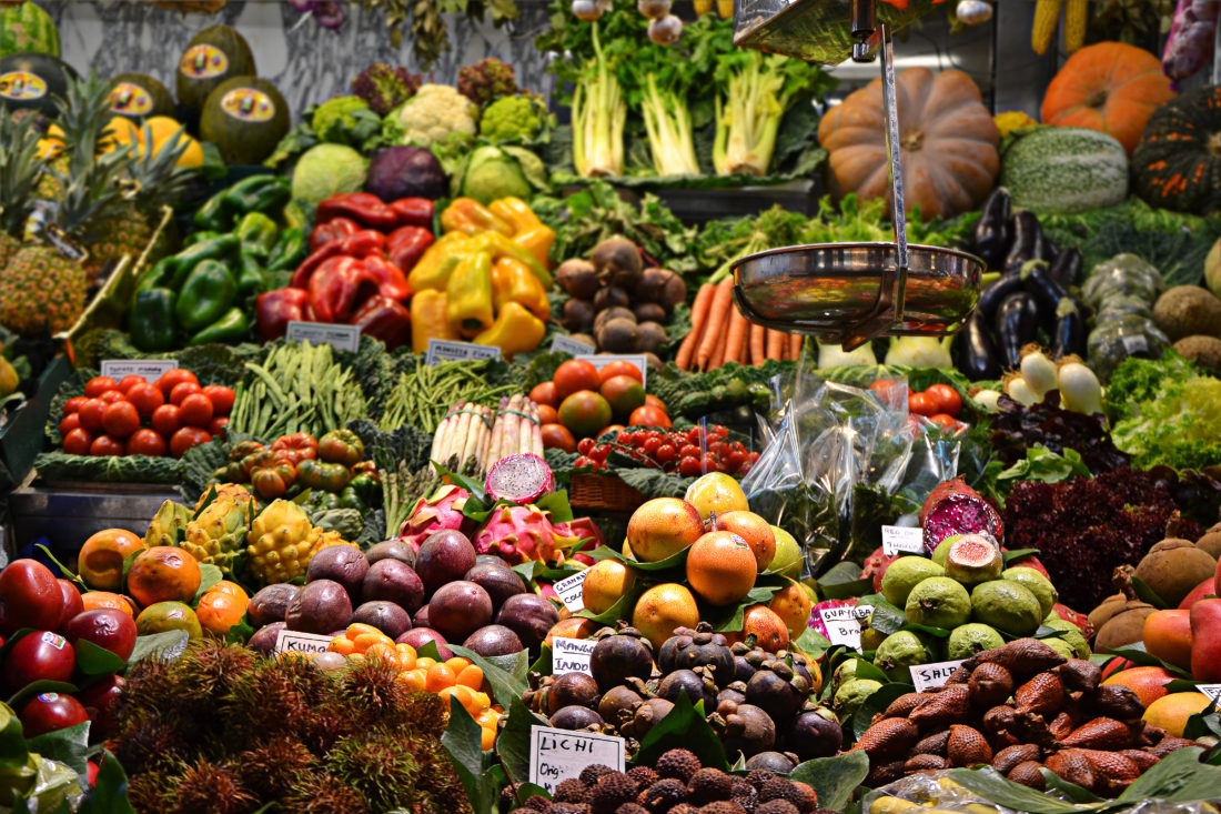 Fresh fruit and vegetables on display in a Spanish market
