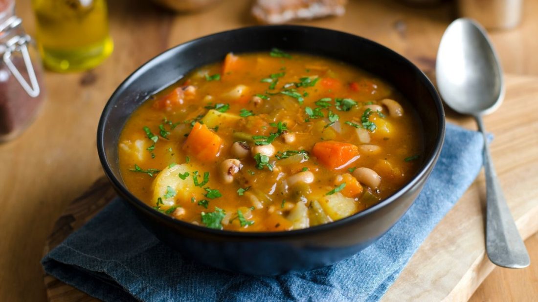 Bowl of vegetable and bean soup